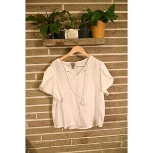 CHICO'S Blouse Size 3 XL Gauzy Boho Peasant Blouse With Tassels flutter sleeve